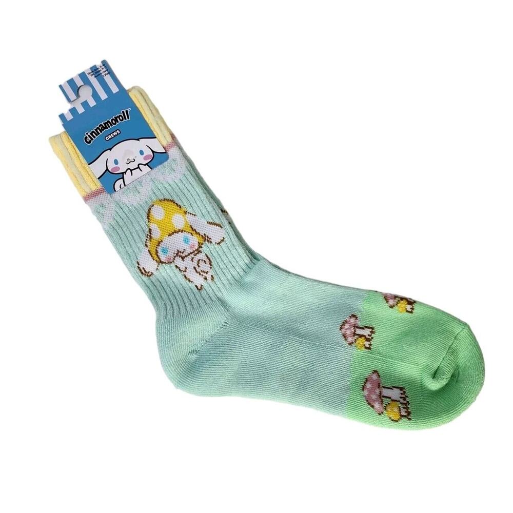 Cinnamoroll Mushroom Scene 1 Pair Shoe Size 5-10 Crew Socks Sanrio Unisex New